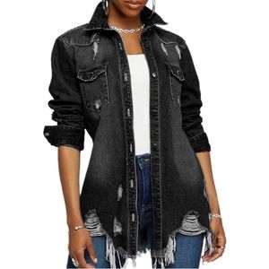 Denim Jacket for Women Long Sleeve Distressed Butterfly Jean Trucker Jackets.